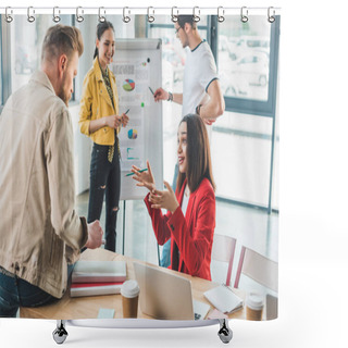 Personality  Professional Colleagues Discussing Business Results In Modern Office Shower Curtains