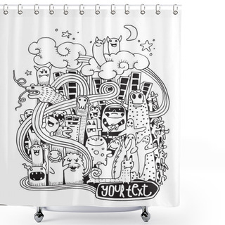 Personality  Hand Drawn Crazy Doodle Monster City Shower Curtains