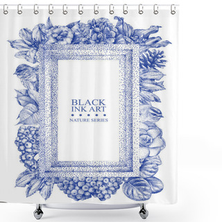 Personality  Rectangular Frame With Different Flowers, Birds And Plants Shower Curtains
