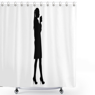 Personality  Silhouette Female Doctor Drinking Coffee And Walking. Shower Curtains