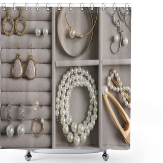 Personality  Box With Luxurious Pearl Jewelry, Top View Shower Curtains