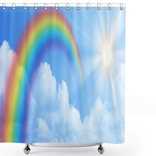 Personality  Rainbow On The Blue Sky Banner Shower Curtains