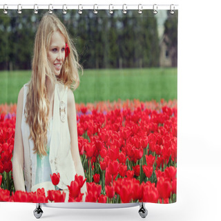 Personality  Woman With Tulips Shower Curtains