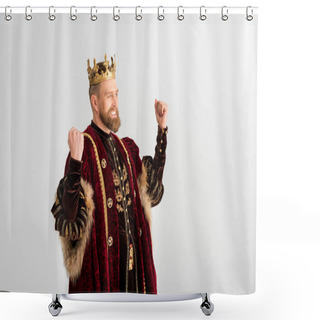 Personality  Happy King With Crown Showing Yes Gesture Isolated On Grey Shower Curtains
