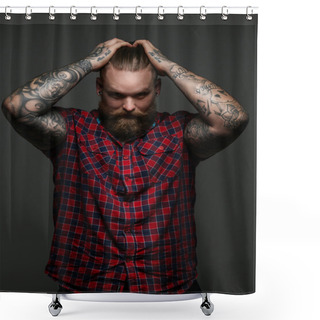 Personality  Men With Beard And Tattos On Hands Shower Curtains