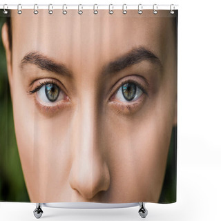 Personality  Close Up Of Bright Woman Eyes Looking At Camera  Shower Curtains