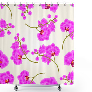 Personality  Seamless Texture Branches Orchid Phalaenopsis Purple Flowers Tropical Plants Green Stem And Buds  Vintage Hand Draw Vector Botanical Illustration Shower Curtains