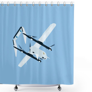 Personality  Illustration Of Cartoon Unmanned Aerial Vehicle With National Ukrainian Symbol On Blue Background  Shower Curtains