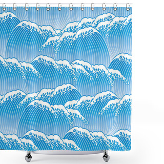 Personality   Blue Wave Japanese Style  Shower Curtains