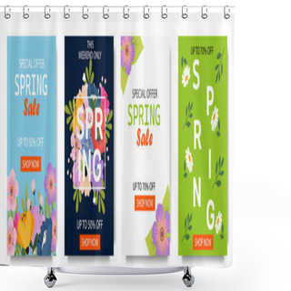 Personality  Set Spring Sale Banners With Beautiful Colorful Flowers. For Template, Banners, Wallpaper, Flyers, Invitation, Posters, Brochure, Voucher Discount. Vector Illustration Shower Curtains