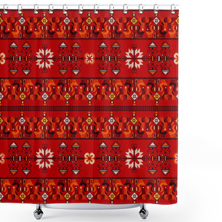 Personality  Traditional Bulgarian Embroidery Vector Pattern Shower Curtains