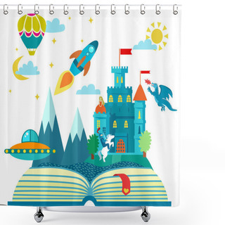 Personality  Open Book With Rocket Shower Curtains