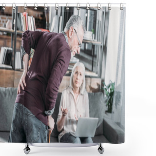 Personality  Man Having Back Pain Shower Curtains