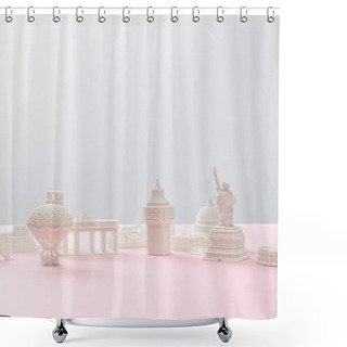 Personality  Small Souvenirs From Different Countries On Grey And Pink  Shower Curtains