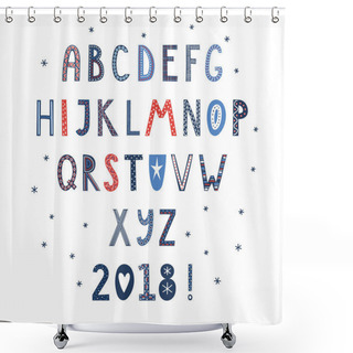 Personality  Hand Drawn Latin Alphabet In Scandinavian Style Shower Curtains