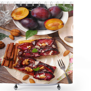 Personality  Piece Of Plum Cake With Nuts And Spices Shower Curtains