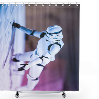 Personality  Plastic Imperial Stormtrooper Figurine Climbing White Textured Wall Shower Curtains