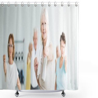 Personality  Senior Sportswoman Exercising With Friends Shower Curtains