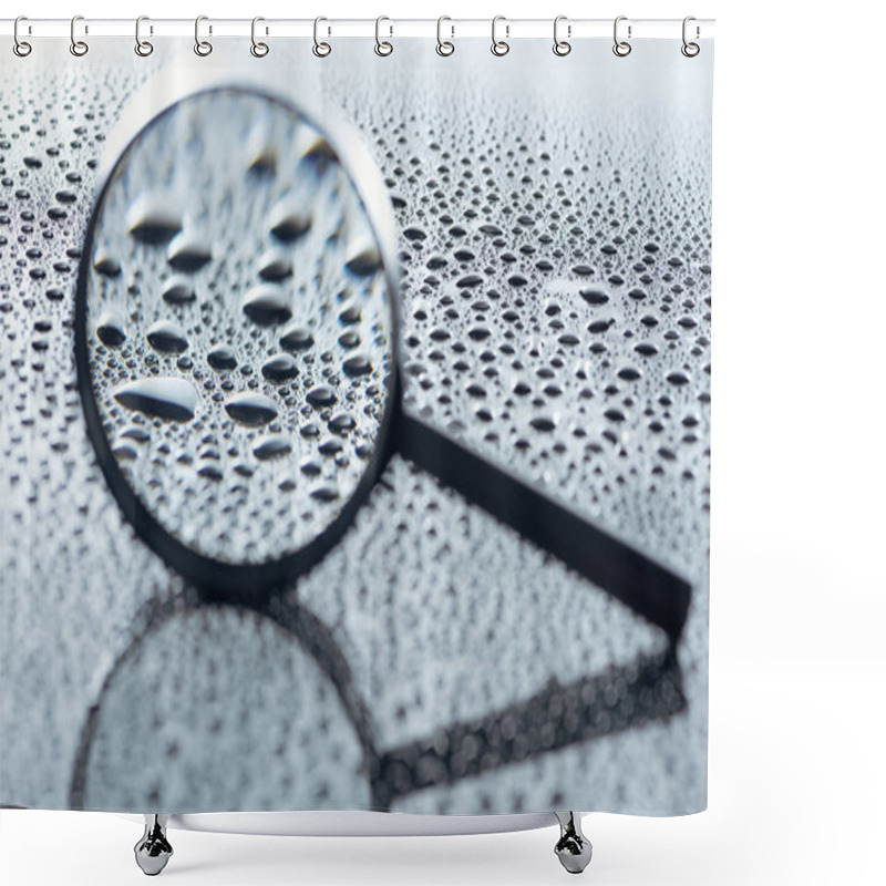 Personality  Close Up View Of Magnifying Glass And Water Drops On Grey Backdrop  Shower Curtains
