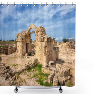 Personality  Saranta Kolones, Ruined Medieval Fortress In Paphos Archaeological Park, Cyprus Shower Curtains