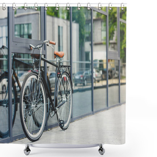 Personality  Comfortable Bicycle Reflected In Modern Building On Empty Street Shower Curtains