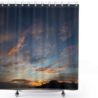 Personality  Tranquil Sunset Seascape Under Cloudy Sky Shower Curtains