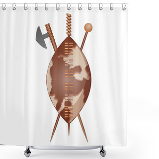 Personality  Zulu Shield, Ethnic African Weapon, Club And Spear Shower Curtains