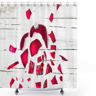 Personality  Great Exploding Red Bauble With Rudolph Red Nosed Reindeer On White Wooden Background Shower Curtains