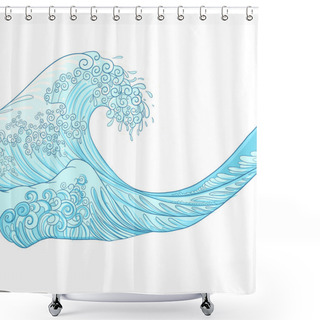 Personality  Japanese Wave, Isolated Drawing. Stock Vector Illustration. Shower Curtains