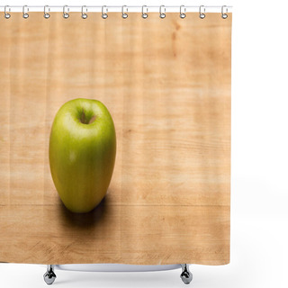 Personality  Close Up View Of Green Apple On Wooden Surface Shower Curtains