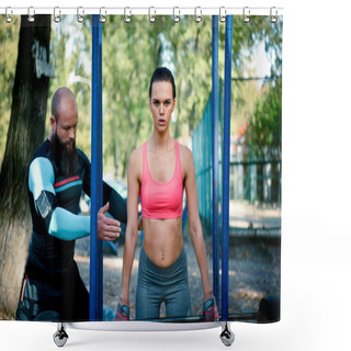 Personality  Woman During Workout With Her Coach  Shower Curtains