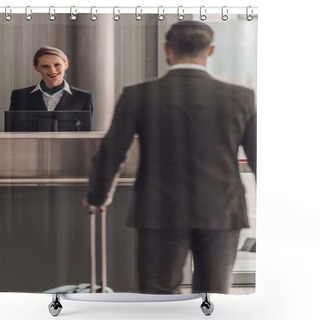 Personality  Rear View Of Businessman Walking To Airport Check In Counter Shower Curtains