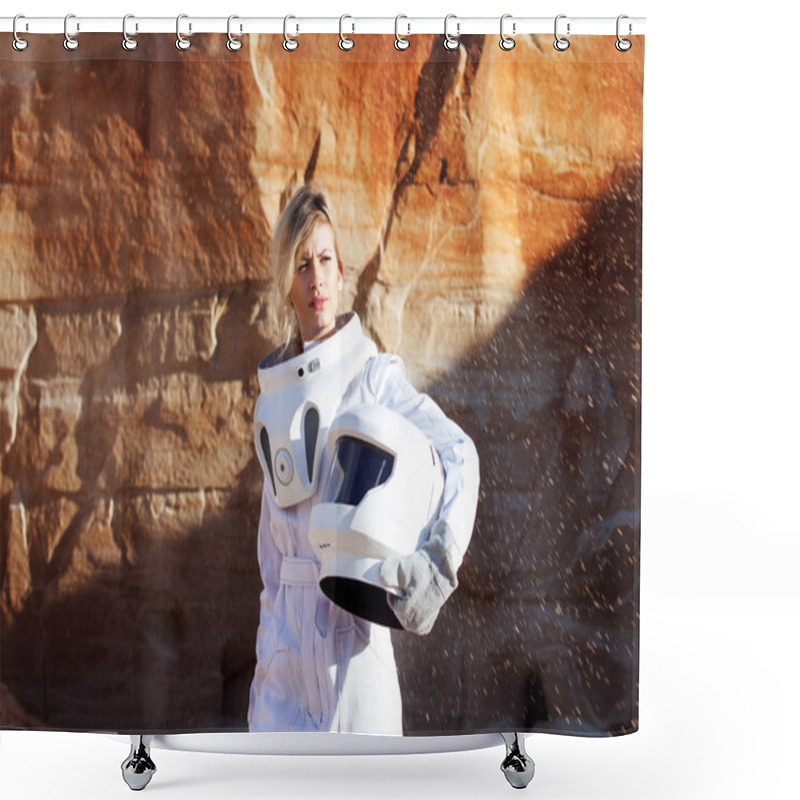 Personality  Futuristic Astronaut Without A Helmet On Another Planet, Image With The Effect Of Toning Shower Curtains