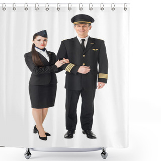 Personality  Airline Crew Stewardess And Pilot Isolated On White Shower Curtains