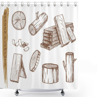 Personality  Isolated Sketch Of Wooden Elements, Vintage Lumber Shower Curtains