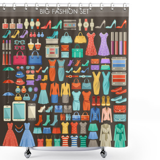 Personality  Big Fashion Set In A Style Flat Design.  Shower Curtains