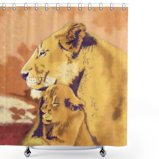 Personality  Wild Cats. Lions Family Shower Curtains