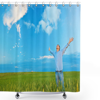 Personality  Young Man On Filed Shower Curtains