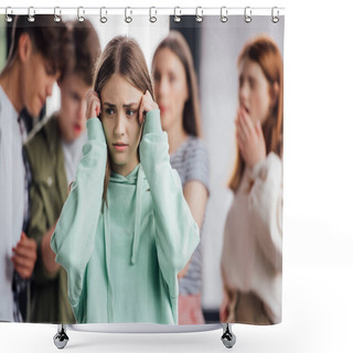Personality  Panoramic Shot Of Group Of Teenagers Bullying Girl Shower Curtains