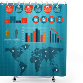 Personality  Retro Infographics Set. World Map And Information Graphics Shower Curtains