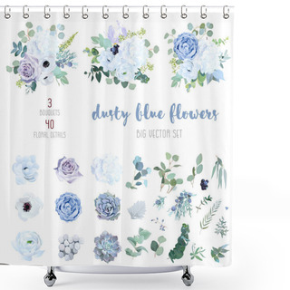 Personality  Dusty Blue, Pale Purple Rose, White Hydrangea, Ranunculus Shower Curtains