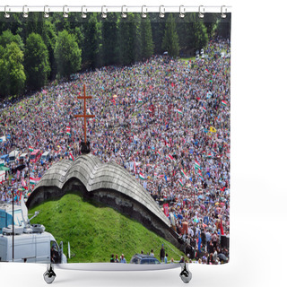 Personality  Crowd Of Catholic Pilgrims Gathering To Celebrate The Pentecost Shower Curtains