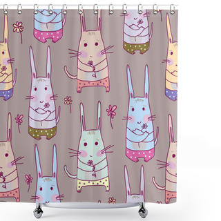 Personality  Seamless Pattern With Rabbits Shower Curtains