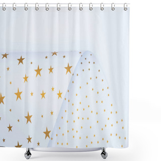 Personality  View From Above Of Festive Paper Decorated By Golden Stars Isolated On White  Shower Curtains