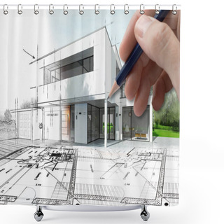 Personality  Drawing Of A Modern House That Becomes Real Shower Curtains