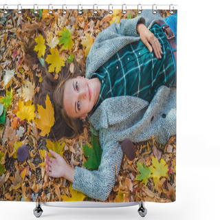 Personality  Woman Laying On The Ground In Autumn Yellow Leaves Shower Curtains