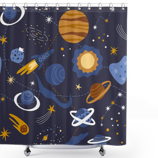 Personality  Seamless Space Pattern With Galaxy. Fashionable Children's Wallpaper. Wallpaper For Children's Textiles Shower Curtains