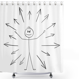 Personality  Businessman Or Person Giving From Inside, Spreading Yourself Around, Vector Cartoon Stick Figure Or Character Illustration. Shower Curtains