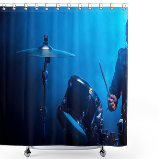 Personality  Partial View Of Male Musician Playing Drums During Rock Concert On Stage With Smoke And Dramatic Lighting Shower Curtains