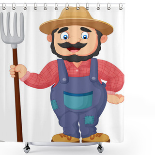 Personality  Cartoon Farmer Holding A Rake Shower Curtains